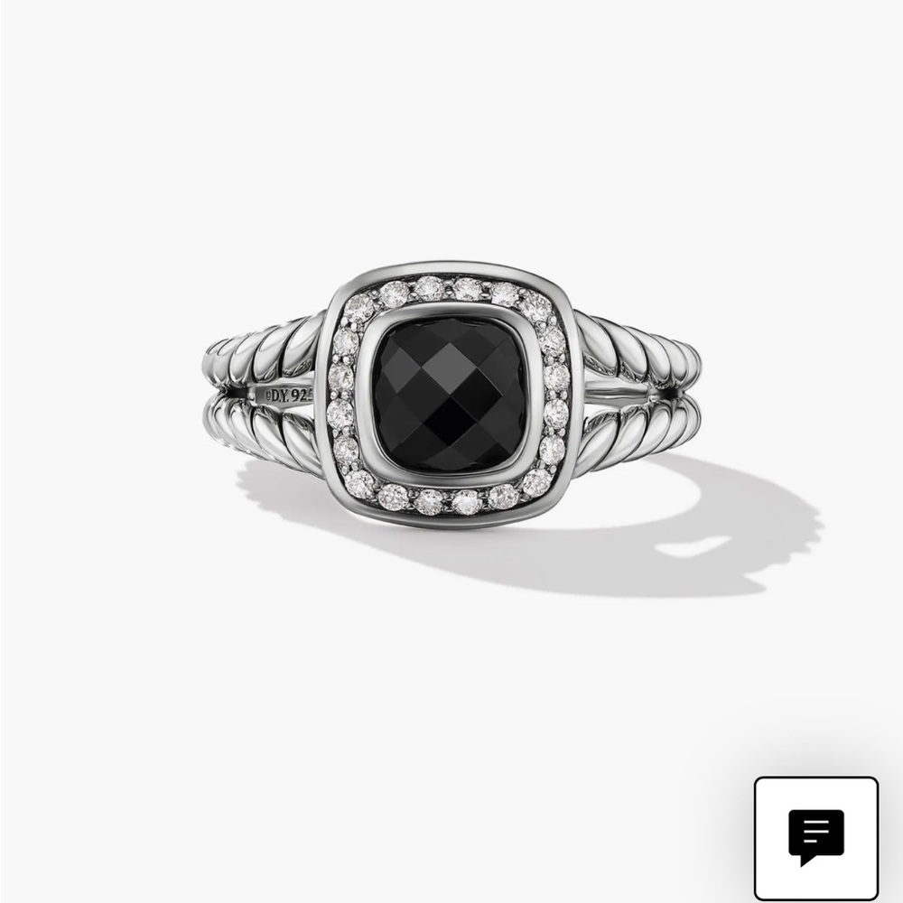David Yurman Petite Albion® Diamond Halo Onyx Cushion Ring.Size 7.
